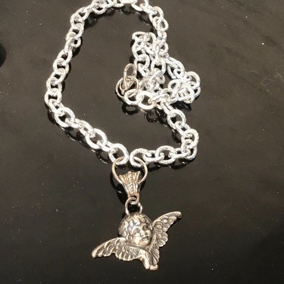 Antique Obsessions Jewelry - Angel Cherub Silver Necklace Choker Chain Victorian Art Nouveau NWT Gift Pendant